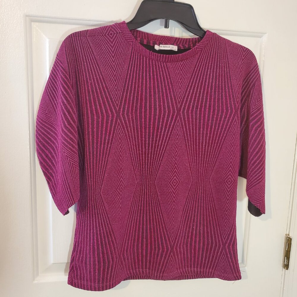 Zara Trafaluc | Fuchsia Textured Puffy Sleeves Top Size S